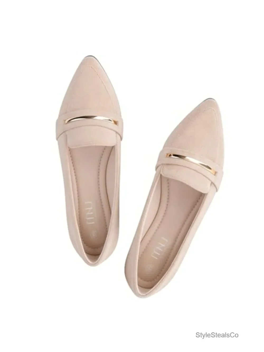 MUSSHOE Women Pointed Toe Faux Suede Loafers Gold Bit Slip On Business Casual